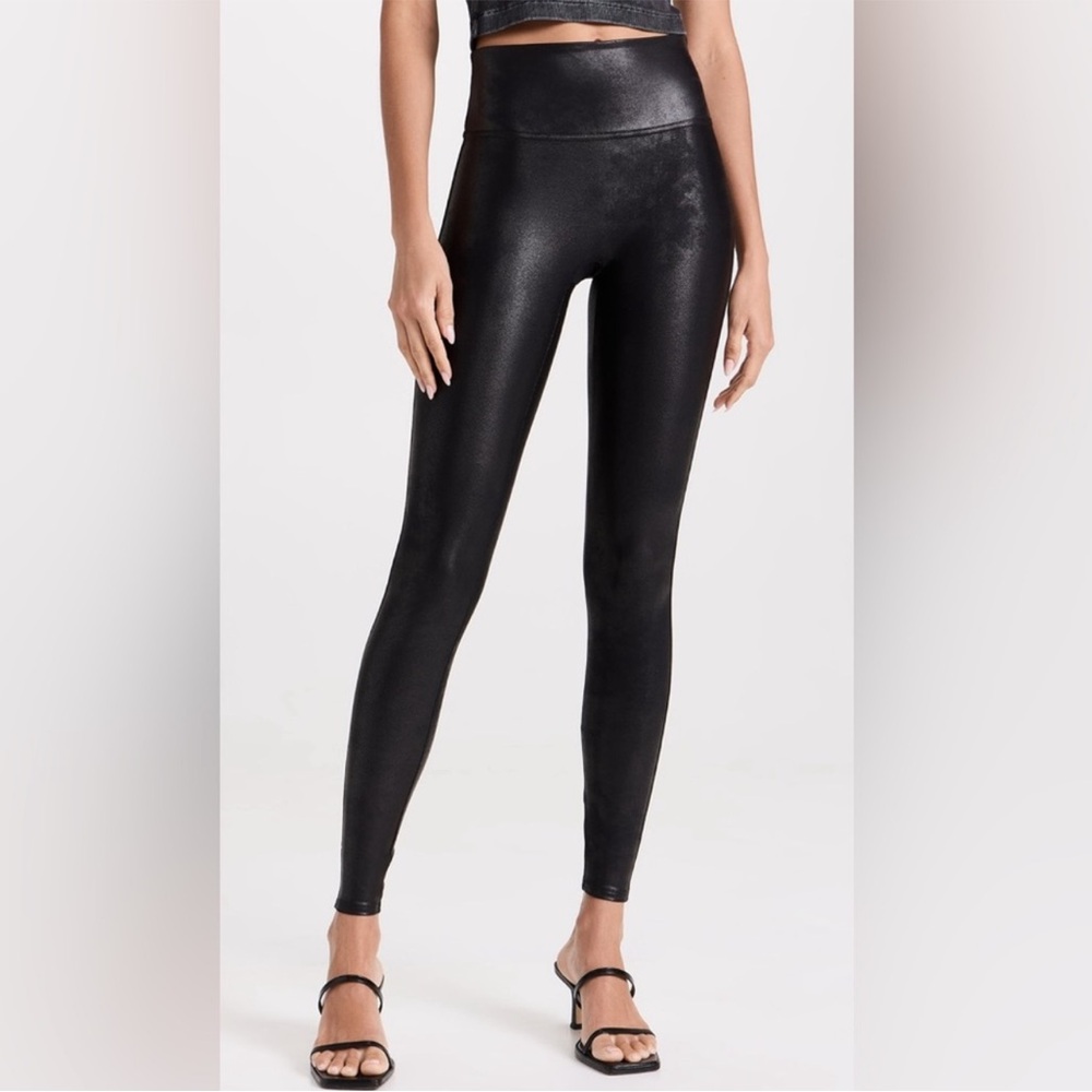 SPANX Faux Leather Black Leggings Petite